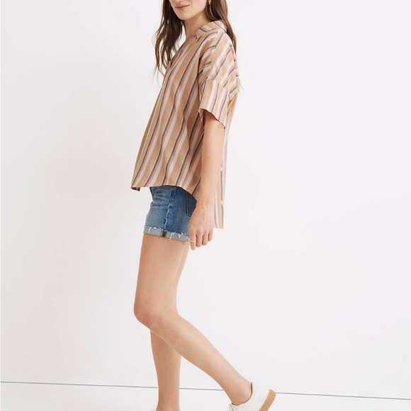 Madewell Courier Button Back Shirt in Rainbow Stripe - Picture 2 of 8